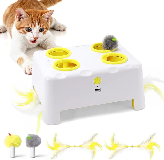 🧀😺Interactive Cat Toy – 3 Modes, 4‑Hole Whack‑a‑Mole