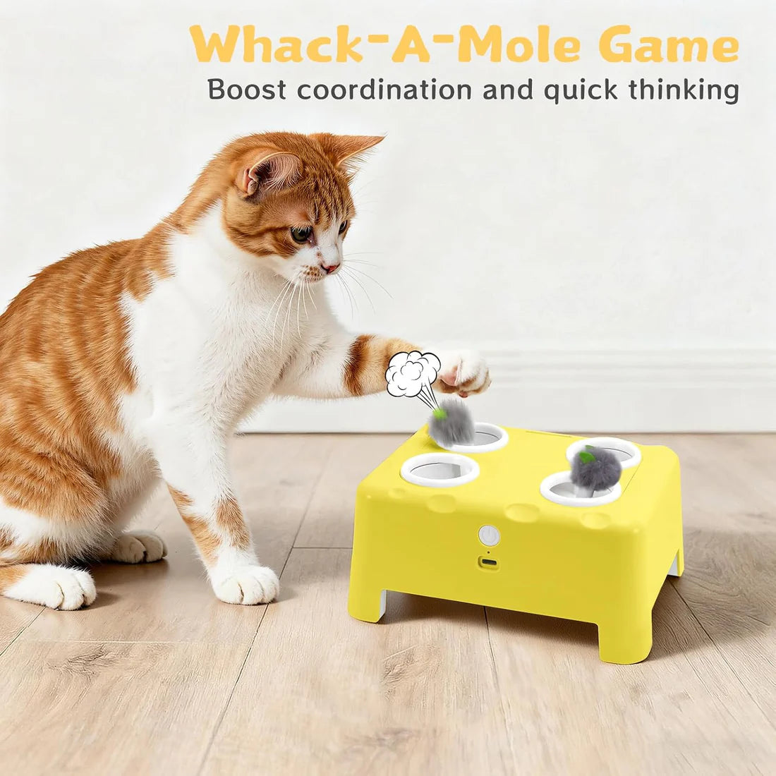 🧀😺Interactive Cat Toy – 3 Modes, 4‑Hole Whack‑a‑Mole