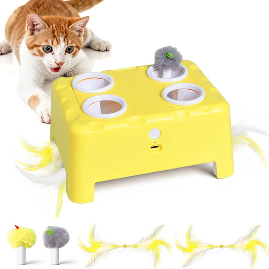 🧀😺Interactive Cat Toy – 3 Modes, 4‑Hole Whack‑a‑Mole