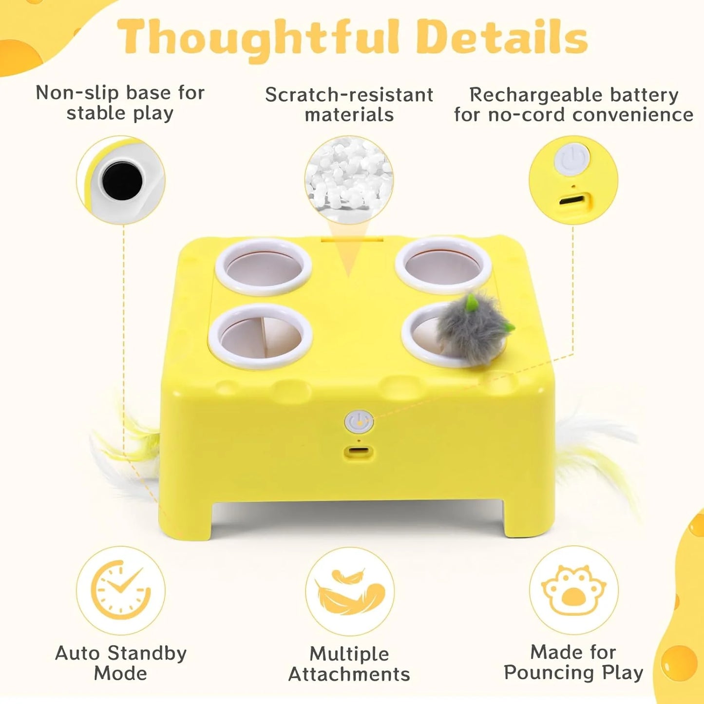 🧀😺Interactive Cat Toy – 3 Modes, 4‑Hole Whack‑a‑Mole