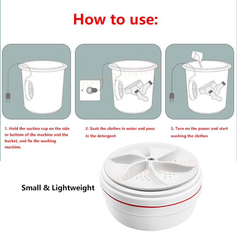 🌀 Portable Ultrasonic Mini Washer – USB Powered, Low Noise, Compact Cleaner for Underwear & Socks