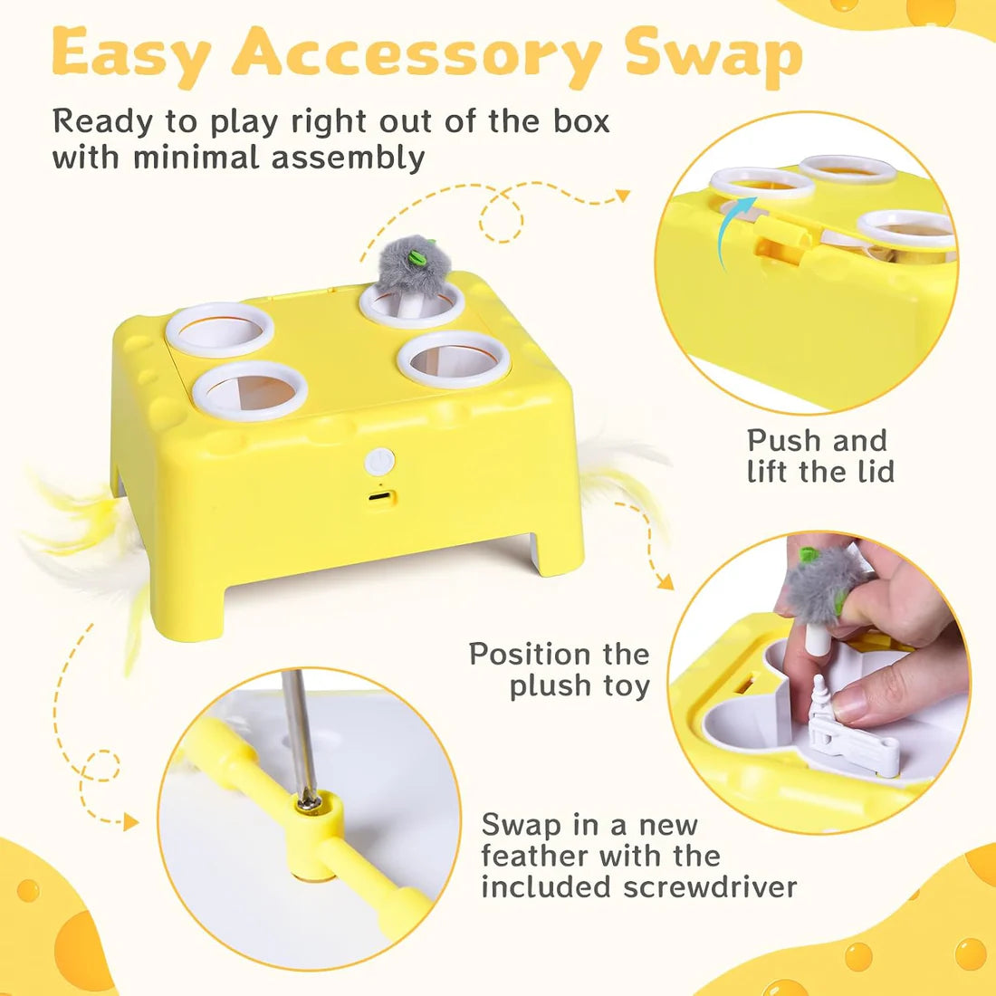🧀😺Interactive Cat Toy – 3 Modes, 4‑Hole Whack‑a‑Mole