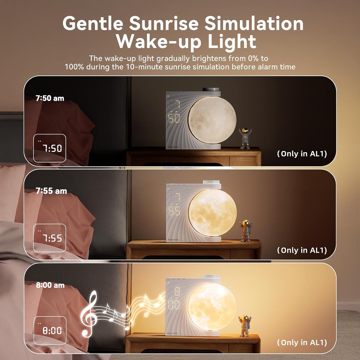 🌙 Multifunction Sunrise Alarm Clock – 10 Light Effects, 10 Nature Sounds, 15 Ringtones