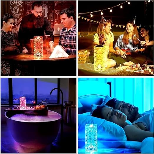🌹Crystal Rose Table Lamp – Touch Control, 3 Colors, USB-C Rechargeable (2000mAh), Dimmable LED Nightstand Light