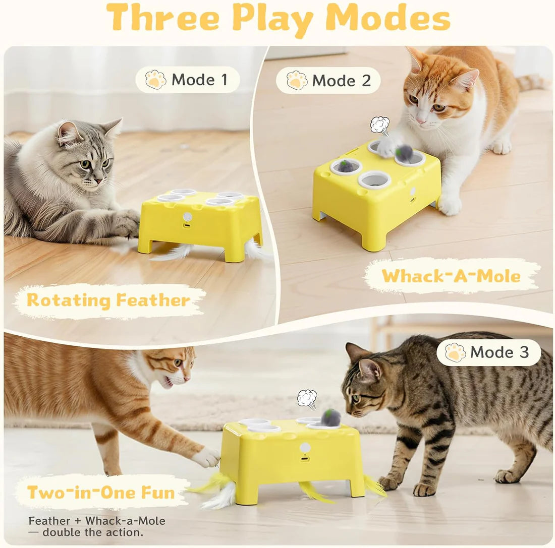 🧀😺Interactive Cat Toy – 3 Modes, 4‑Hole Whack‑a‑Mole