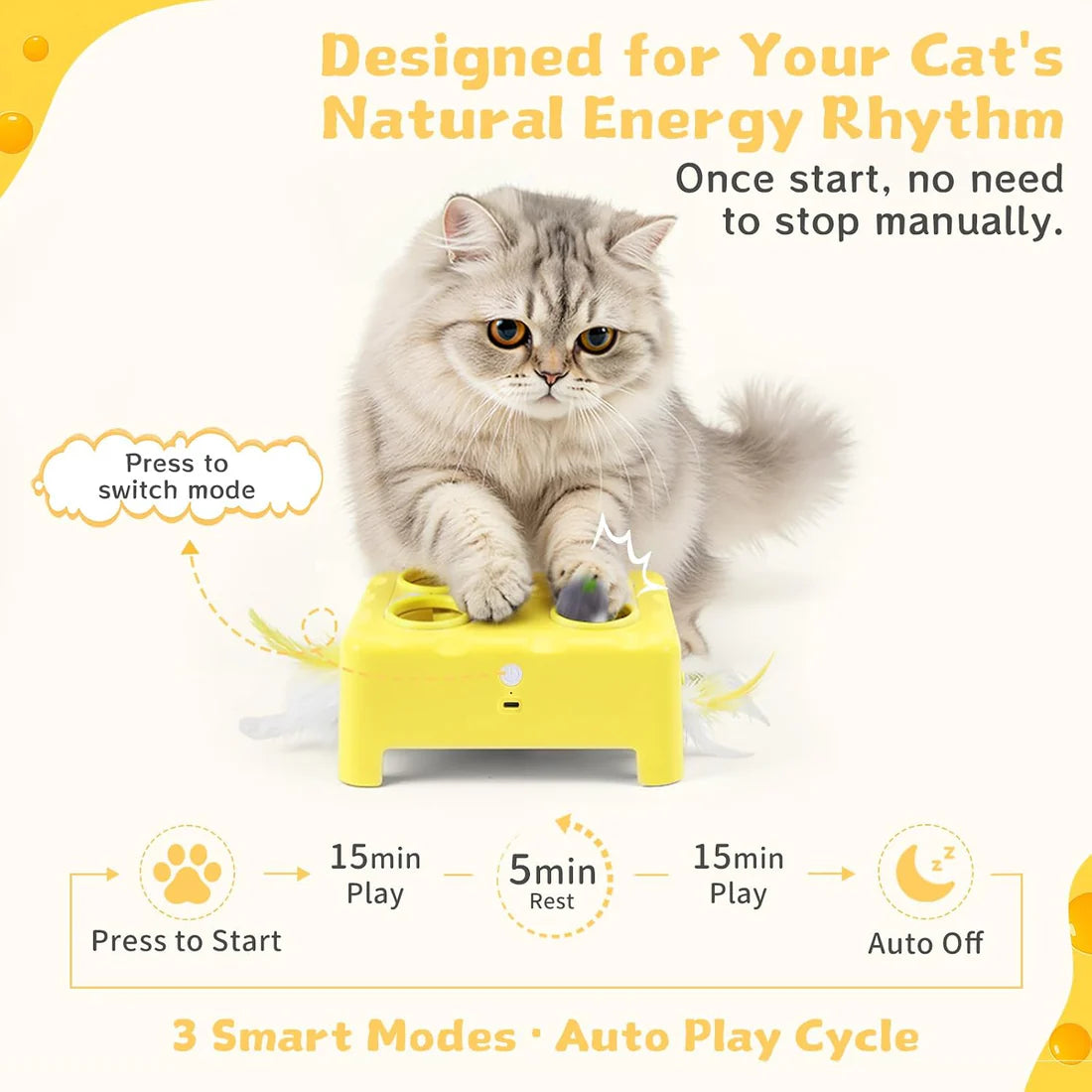 🧀😺Interactive Cat Toy – 3 Modes, 4‑Hole Whack‑a‑Mole