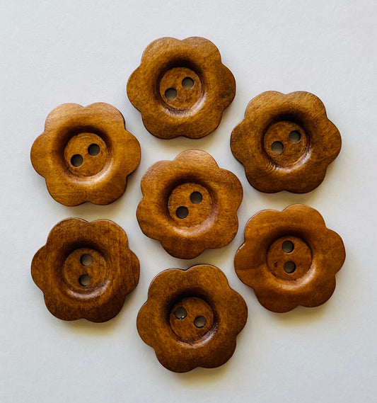 Rustic Flower Wooden Buttons, 25mm Vintage Style