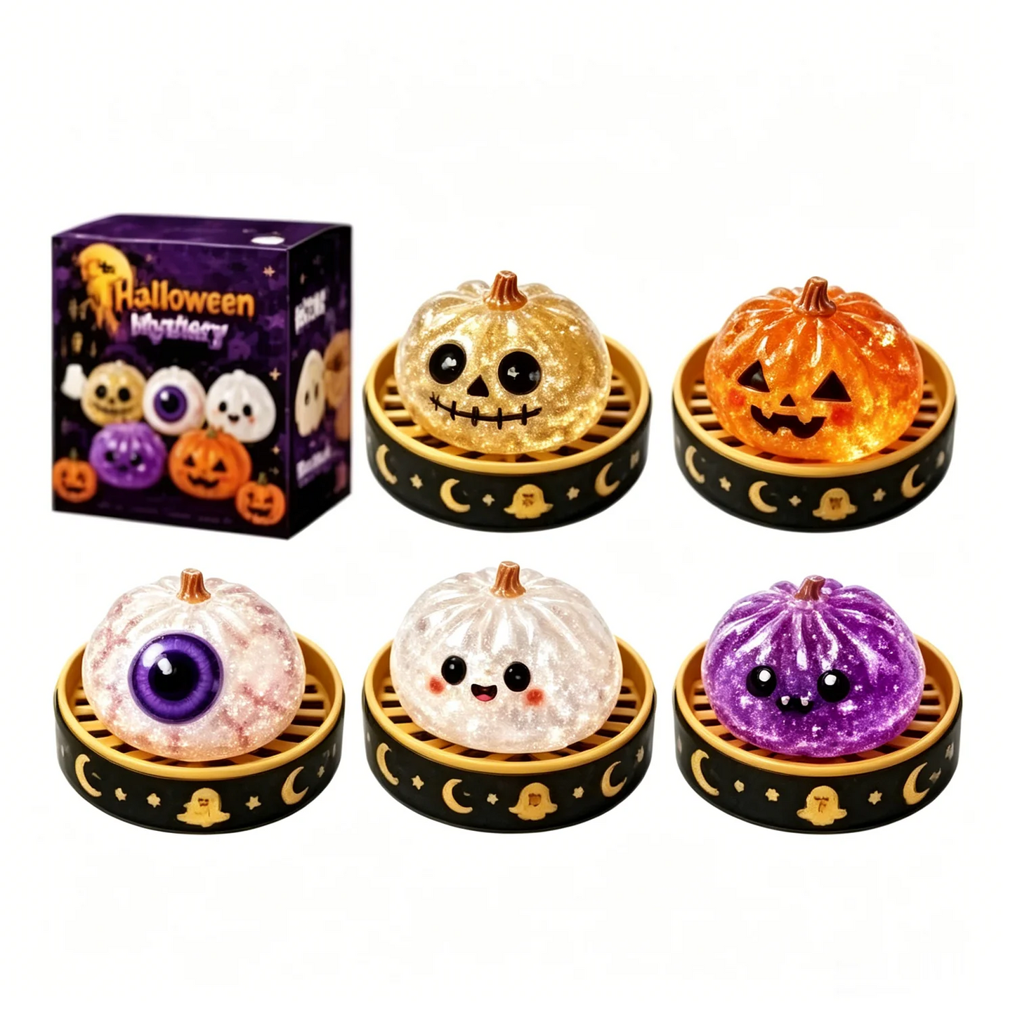 👻 Halloween Glitter Squishy Dumpling Surprise Set – 5 Spooky Styles, Perfect for Party Favors & Rewards