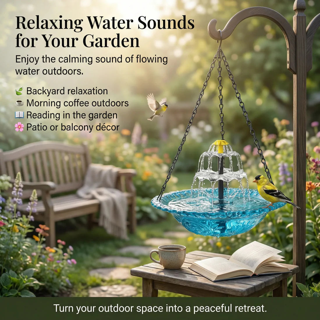 🎐☀Solar Cascade Hanging Bird Bath Fountain